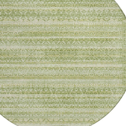3' X 5' Sage And Ivory Striped Washable Indoor Outdoor Area Rug