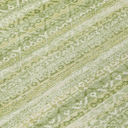 3' X 5' Sage And Ivory Striped Washable Indoor Outdoor Area Rug