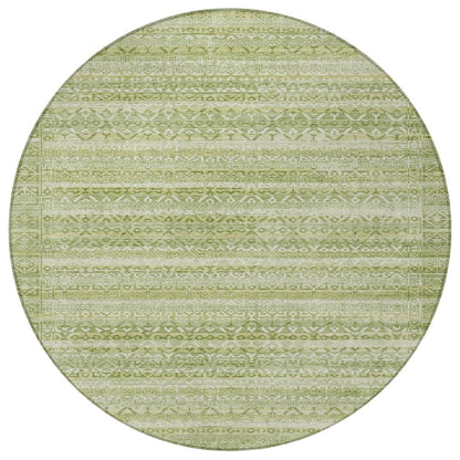 3' X 5' Sage And Ivory Striped Washable Indoor Outdoor Area Rug