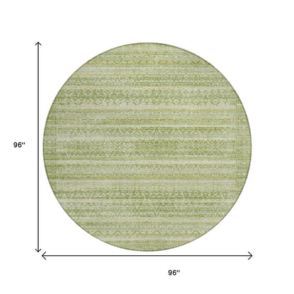 3' X 5' Sage And Ivory Striped Washable Indoor Outdoor Area Rug