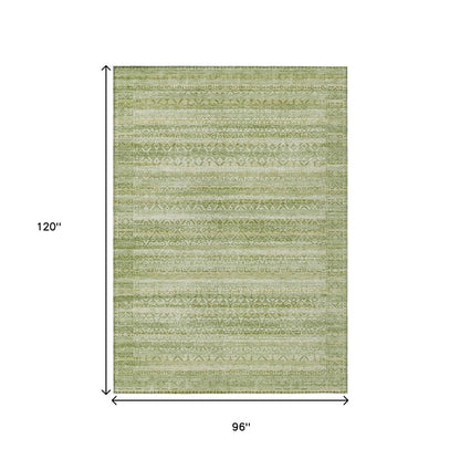 3' X 5' Sage And Ivory Striped Washable Indoor Outdoor Area Rug