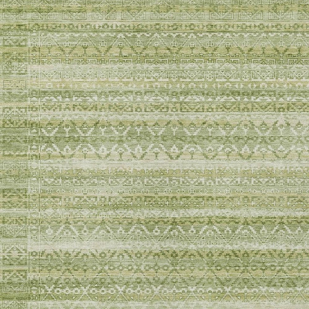 3' X 5' Sage And Ivory Striped Washable Indoor Outdoor Area Rug