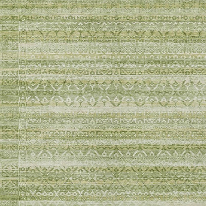 3' X 5' Sage And Ivory Striped Washable Indoor Outdoor Area Rug