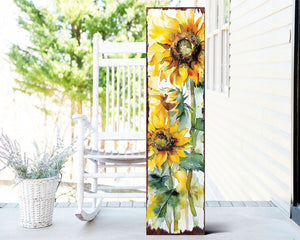 36" Brown Green And Yellow Sunflowers Solid Wood Porch Sign