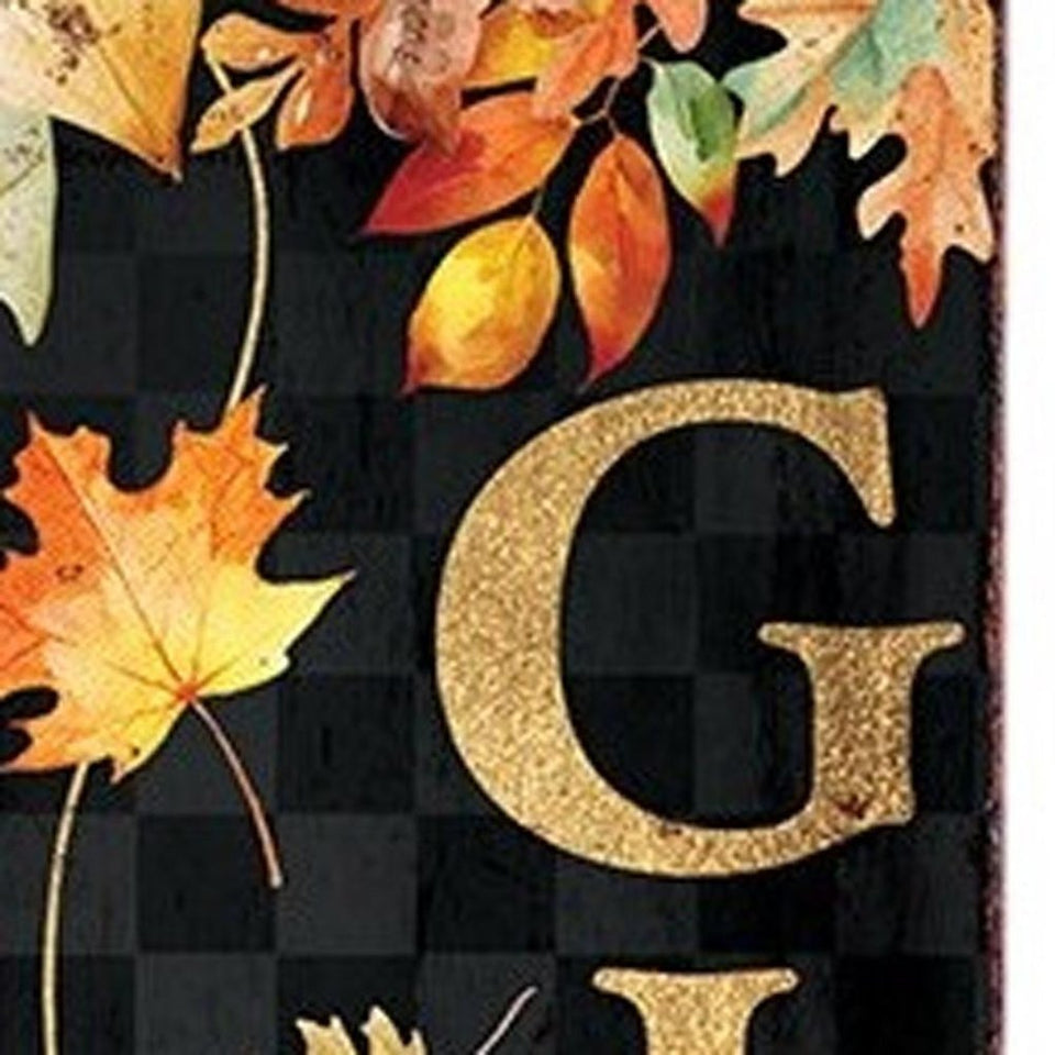 36" Black And Orange Solid Wood Thanksgiving Autumn Leaves Porch Sign