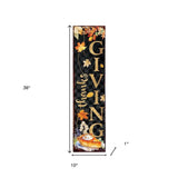 36" Black And Orange Solid Wood Thanksgiving Autumn Leaves Porch Sign