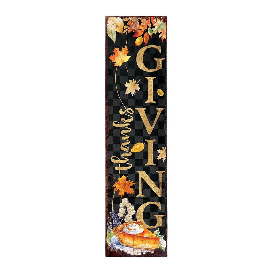 36" Black And Orange Solid Wood Thanksgiving Autumn Leaves Porch Sign