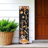 36" Black And Orange Solid Wood Thanksgiving Autumn Leaves Porch Sign