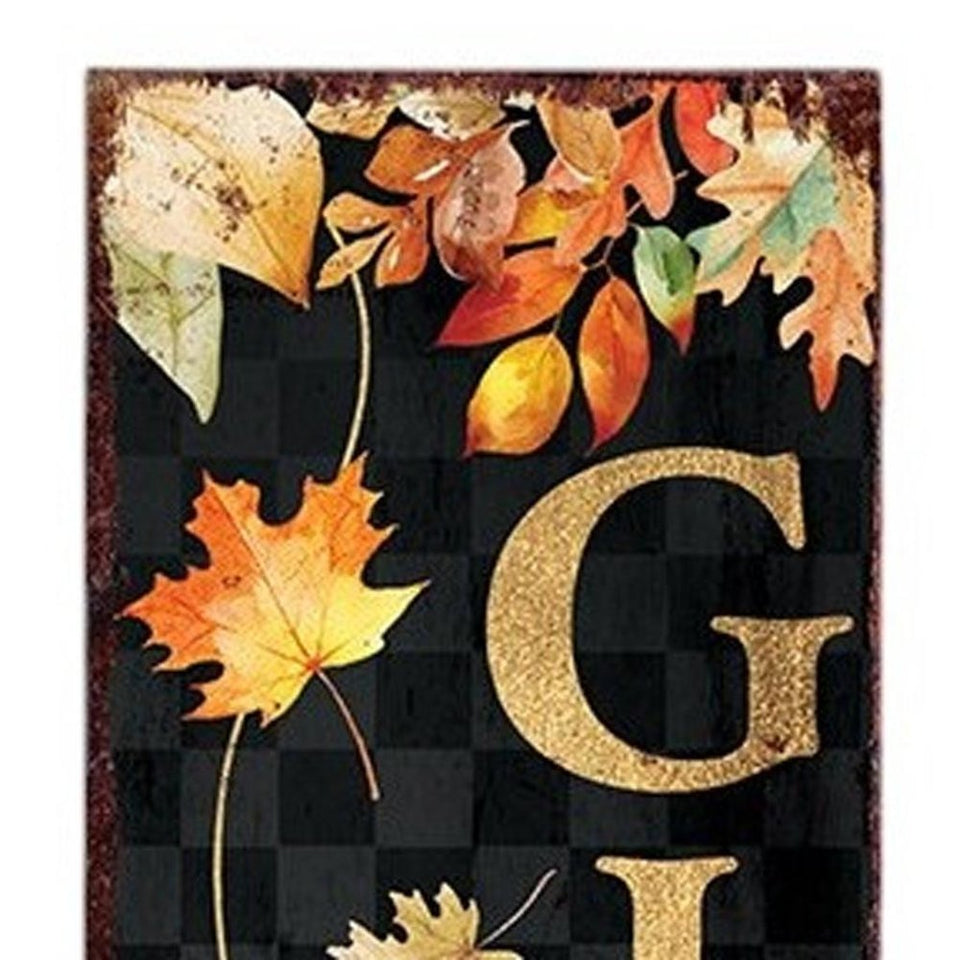 36" Black And Orange Solid Wood Thanksgiving Autumn Leaves Porch Sign
