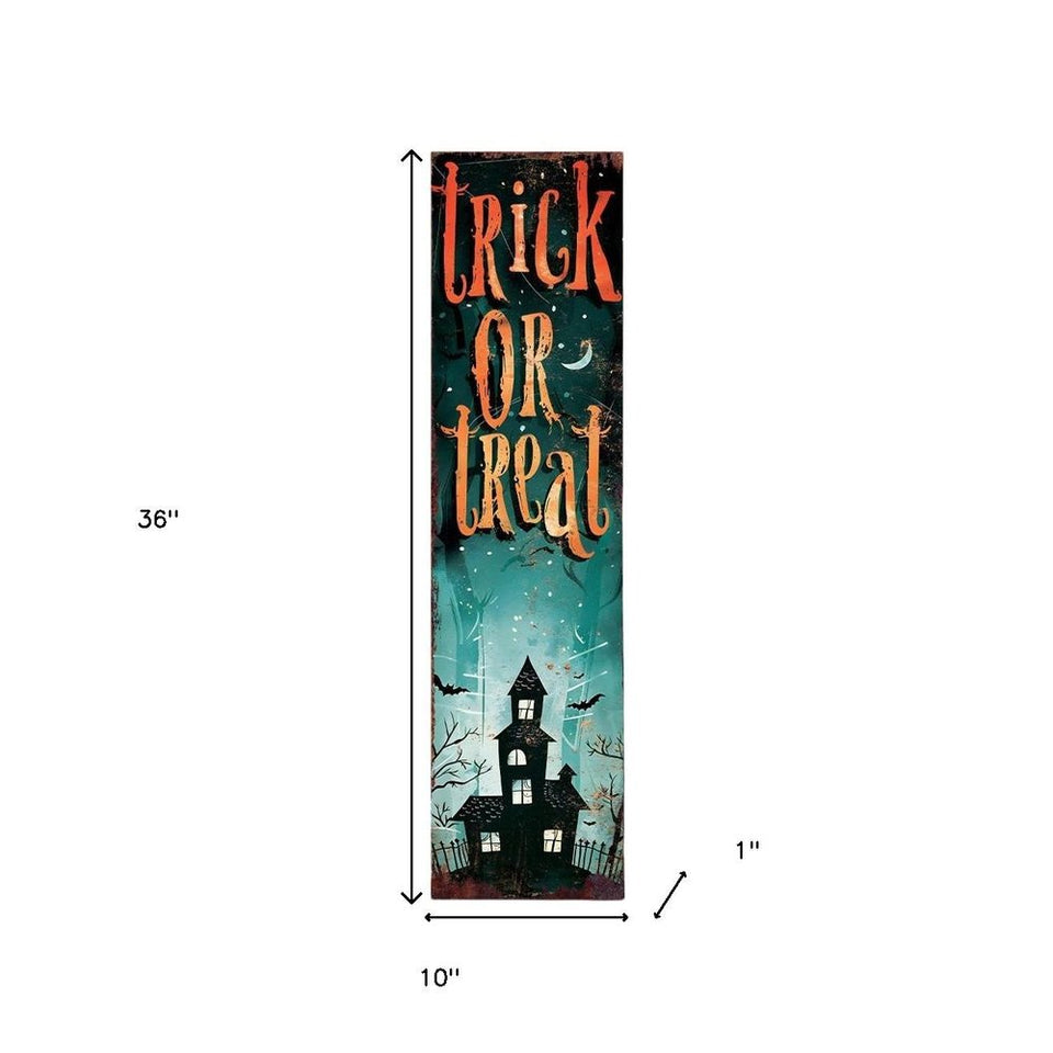 36" Black Orange And Green Solid Wood Trick or Treat Halloween Porch Sign