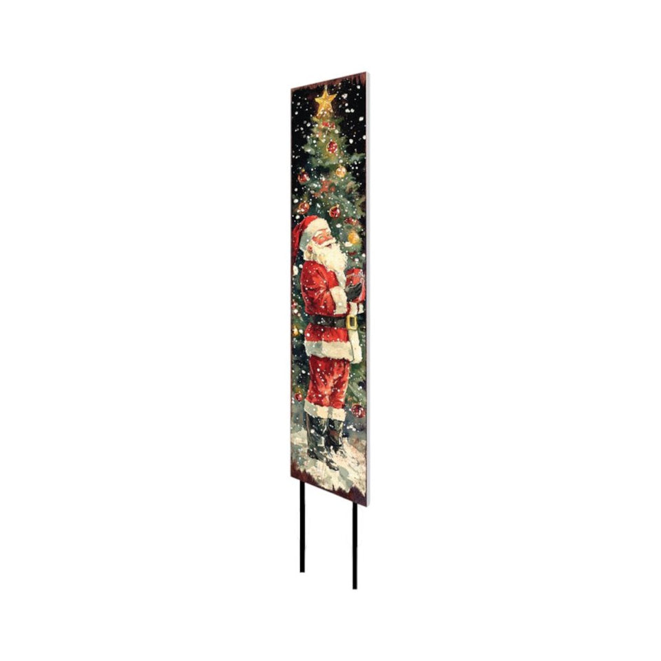 42" Black Red And Green Christmas Santa Solid Wood Garden Stake