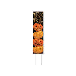 42" Black Gold And Orange Solid Wood Halloween Reversible Garden Stake