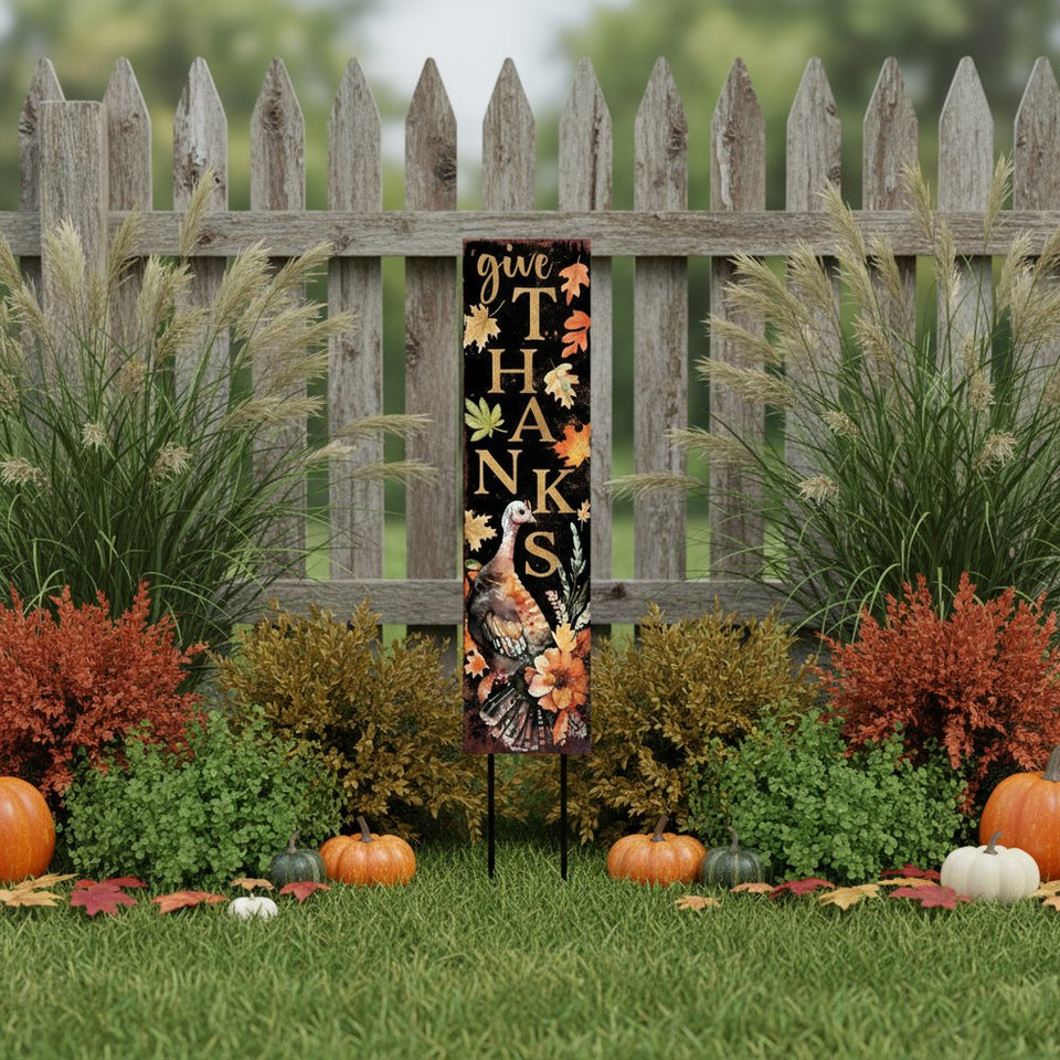 42" Black Gold Orange And Purple Solid Wood Halloween And Thanksgiving Reversible Garden Stake