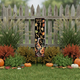 42" Black Gold Orange And Purple Solid Wood Halloween And Thanksgiving Reversible Garden Stake