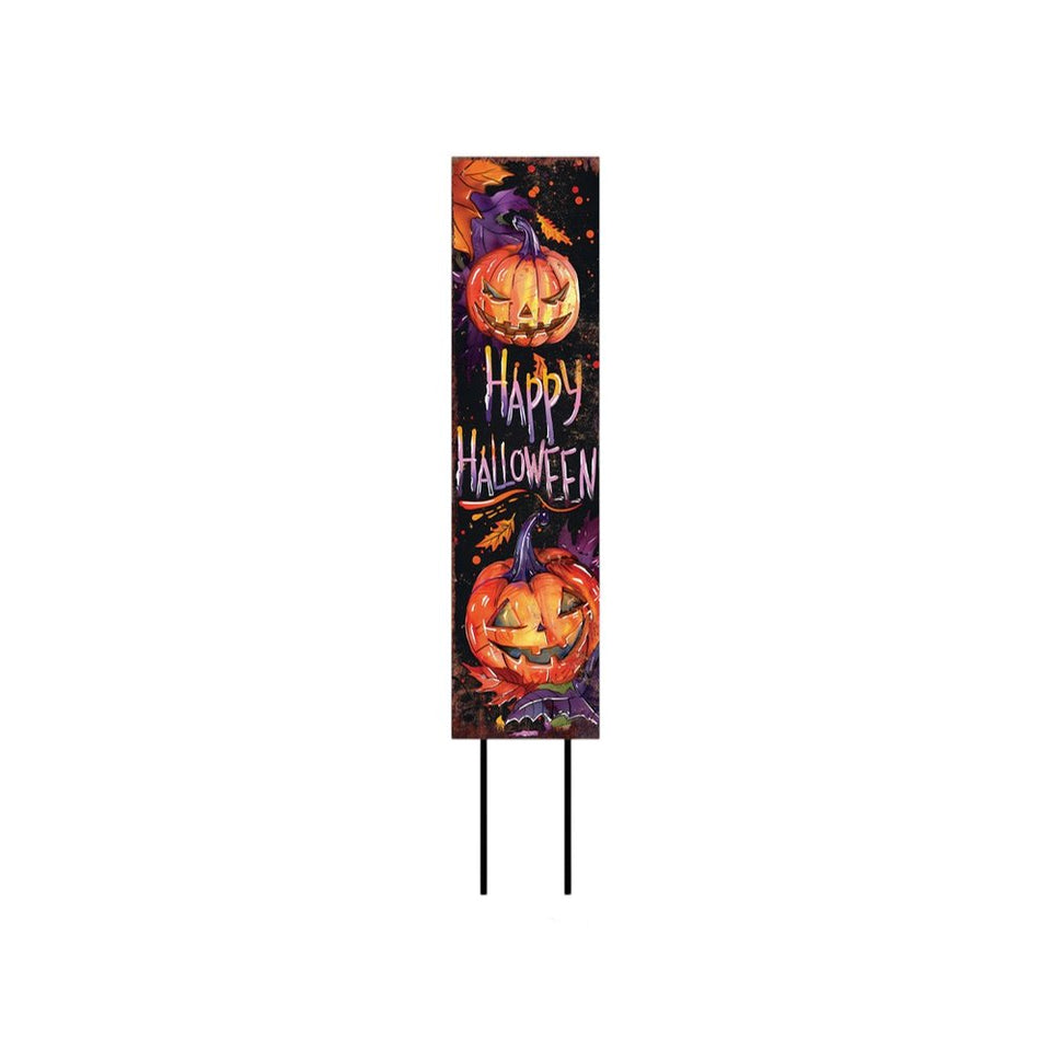 42" Black Gold Orange And Purple Solid Wood Halloween And Thanksgiving Reversible Garden Stake