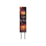 42" Black Gold Orange And Purple Solid Wood Halloween And Thanksgiving Reversible Garden Stake