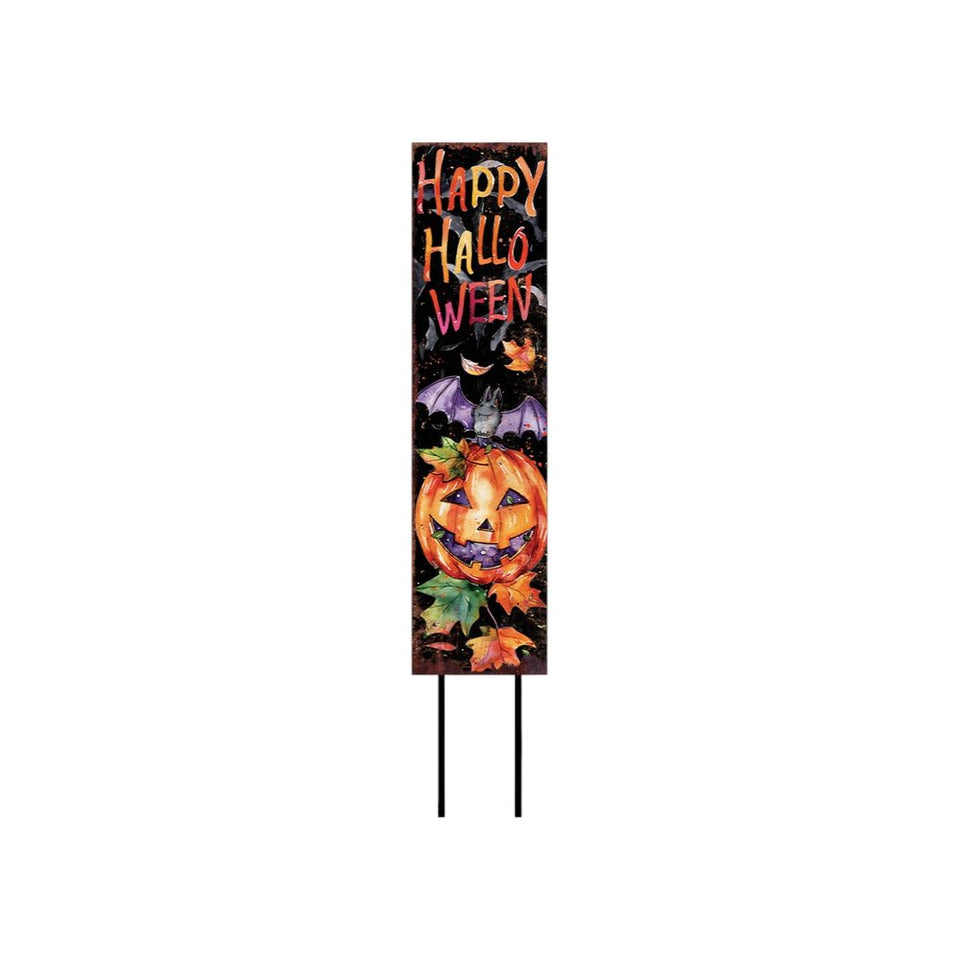 42" Black Orange And Tan Solid Wood Happy Halloween And Fall Owl Reversible Garden Stake