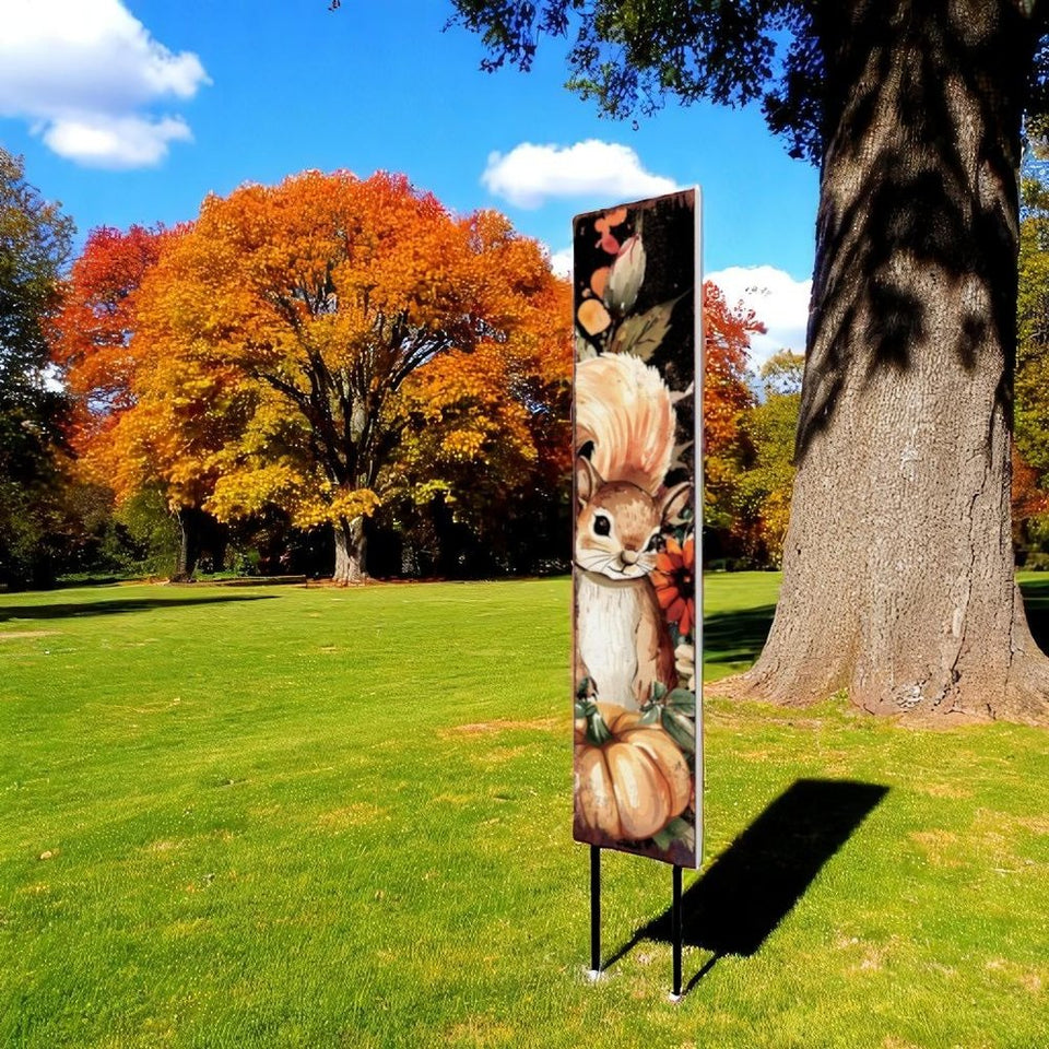42" Black Tan And Orange Solid Wood Squirrels Garden Stake