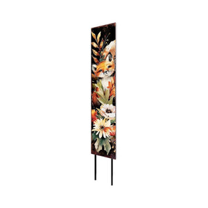 42" Black Tan Off White And Orange Floral Bouquet Solid Wood Fox Garden Stake