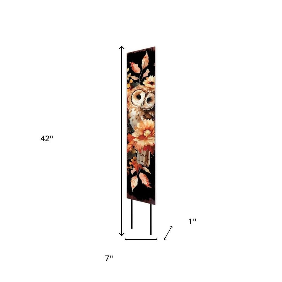 42" Black Tan Off White And Orange Floral Bouquet Solid Wood Birds Garden Stake