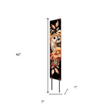 42" Black Tan Off White And Orange Floral Bouquet Solid Wood Birds Garden Stake