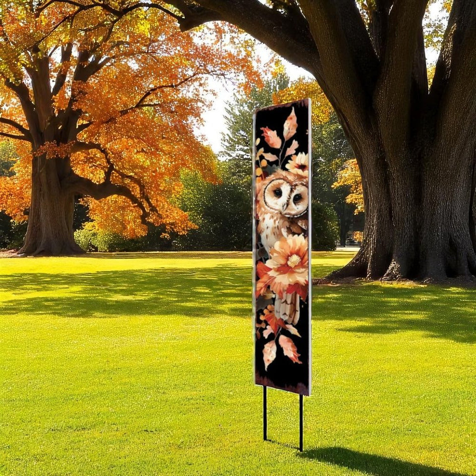 42" Black Tan Off White And Orange Floral Bouquet Solid Wood Birds Garden Stake