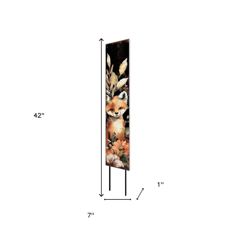 42" Black And Brown Solid Wood Fox Garden Stake