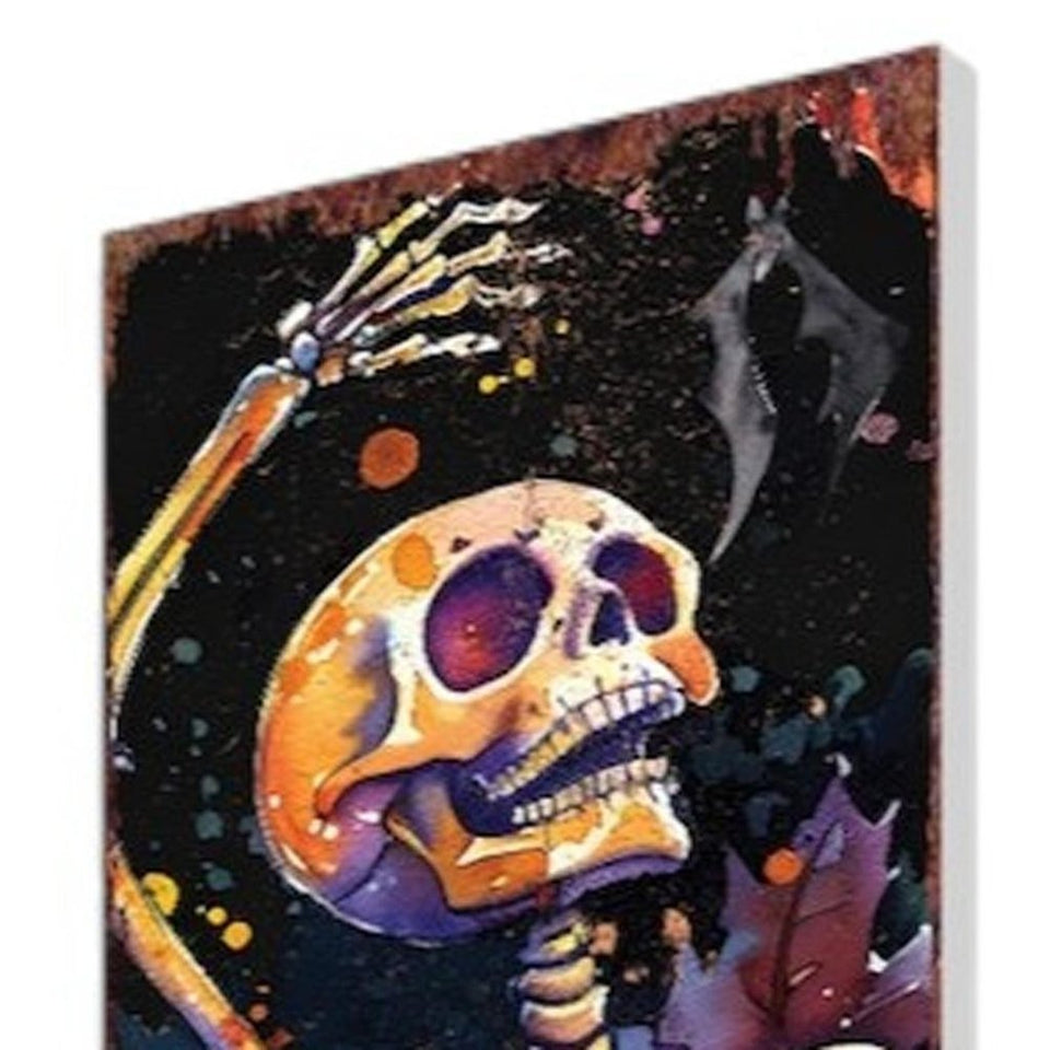 42" Black And Orange Halloween Skeleton Solid Wood Garden Stake