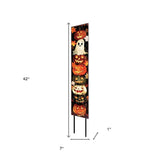 42" Black White And Orange Halloween Jack-O-Lantern Solid Wood Garden Stake