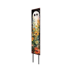 42" Black And White Solid Wood Wildflowers Halloween Ghost Garden Stake
