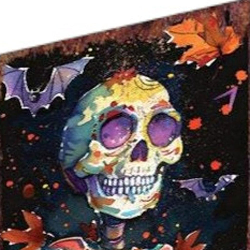 42" Black And Orange Solid Wood Skeleton Happy Halloween Garden Stake