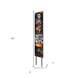 42" Black And Orange Solid Wood Skeleton Happy Halloween Garden Stake