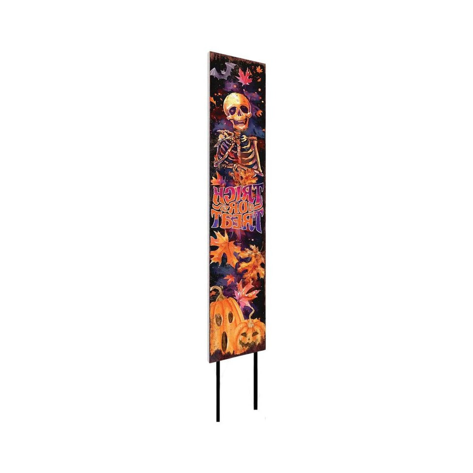 42" Black And Orange Halloween Skeleton Solid Wood Garden Stake