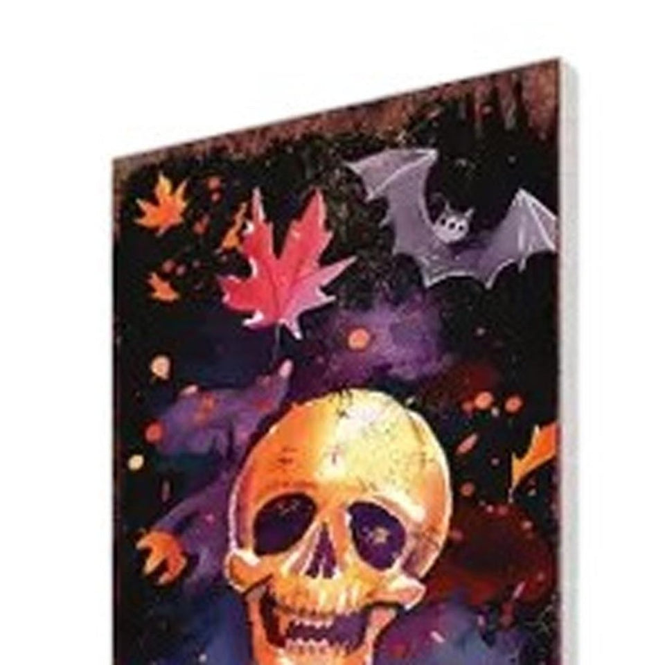 42" Black And Orange Halloween Skeleton Solid Wood Garden Stake