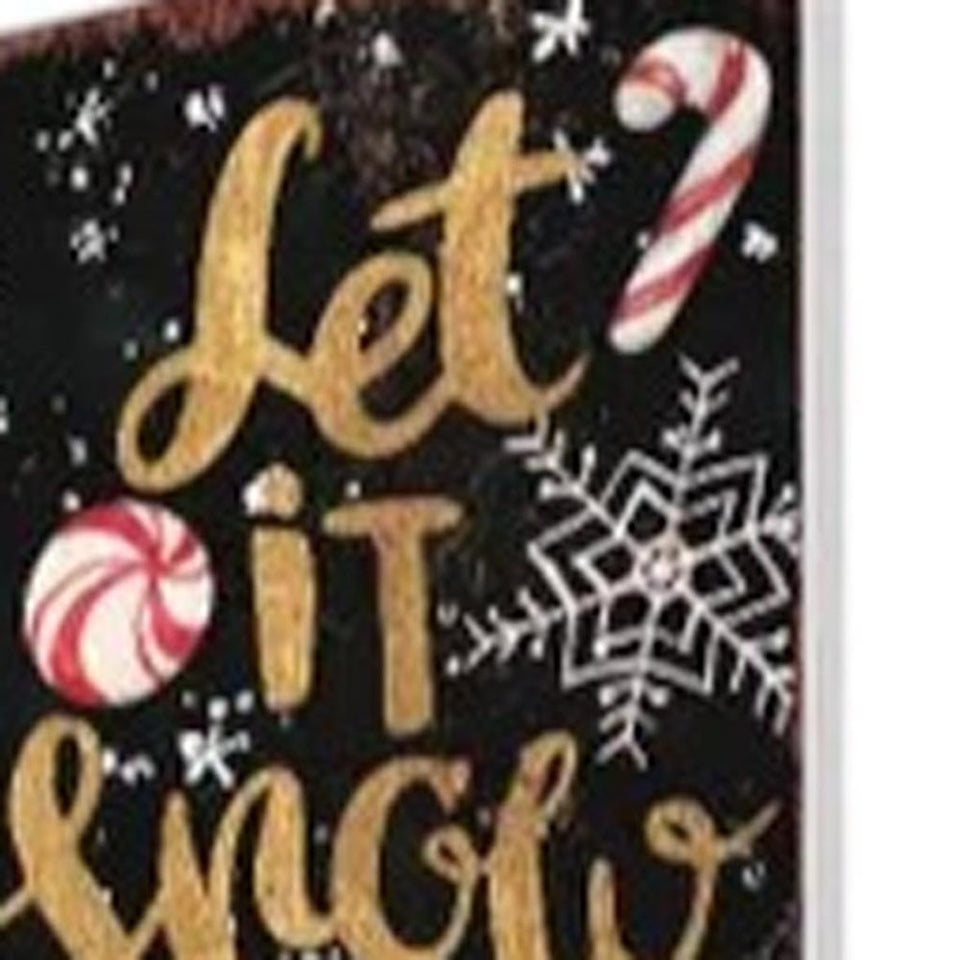 42" Black White Red And Gold Let It Snow Snowman Solid Wood Garden Stake