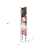42" Black White Red And Gold Let It Snow Snowman Solid Wood Garden Stake