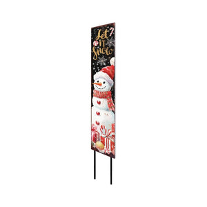 42" Black White Red And Gold Let It Snow Snowman Solid Wood Garden Stake