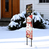 42" Black White Red And Gold Let It Snow Snowman Solid Wood Garden Stake