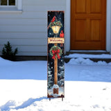 42" Black Brown Red And Green Welcome Christmas Solid Wood Birds Garden Stake