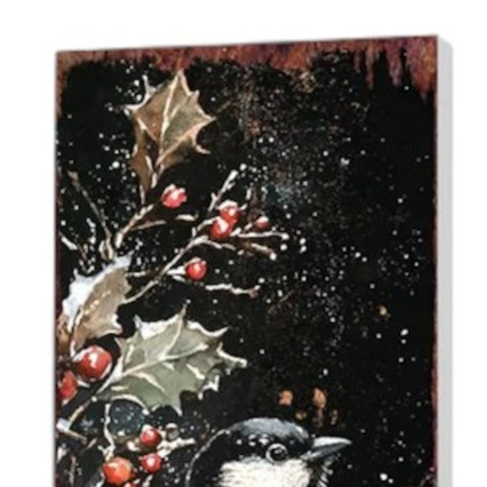 42" Black Red And Green Christmas Chickadee Solid Wood Birds Garden Stake