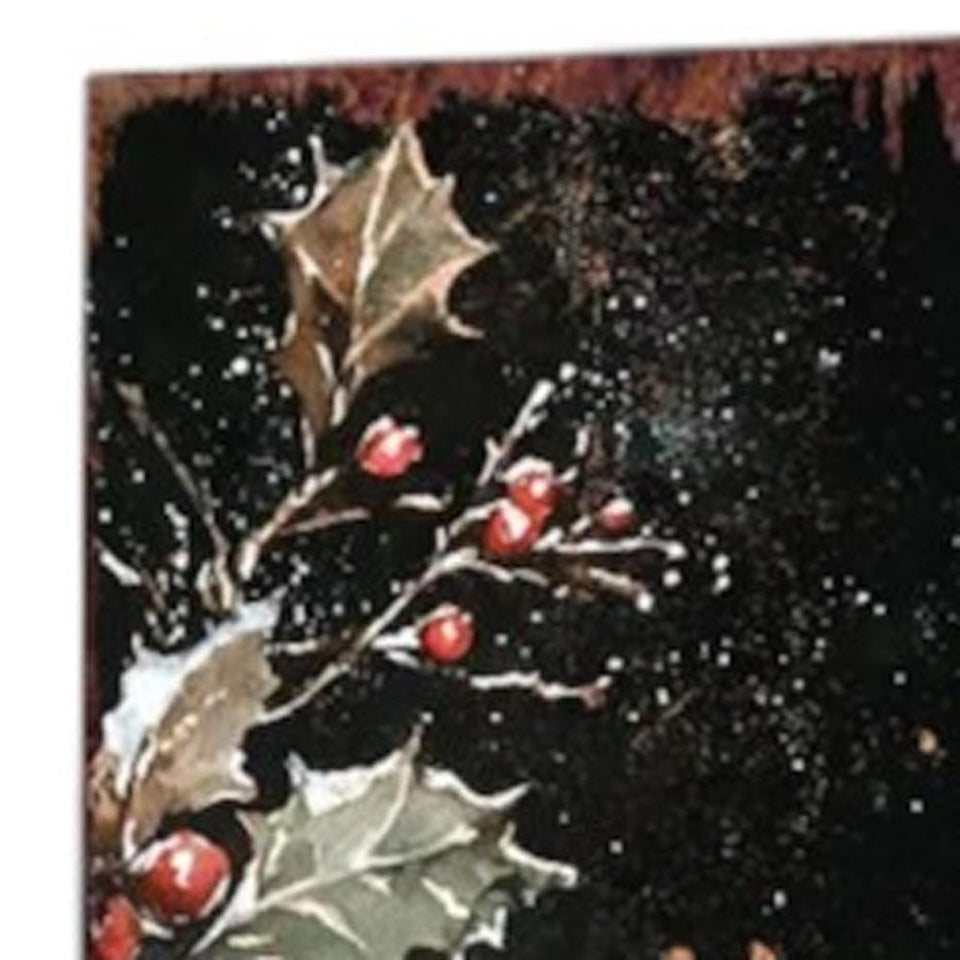 42" Black Red And Green Christmas Chickadee Solid Wood Birds Garden Stake