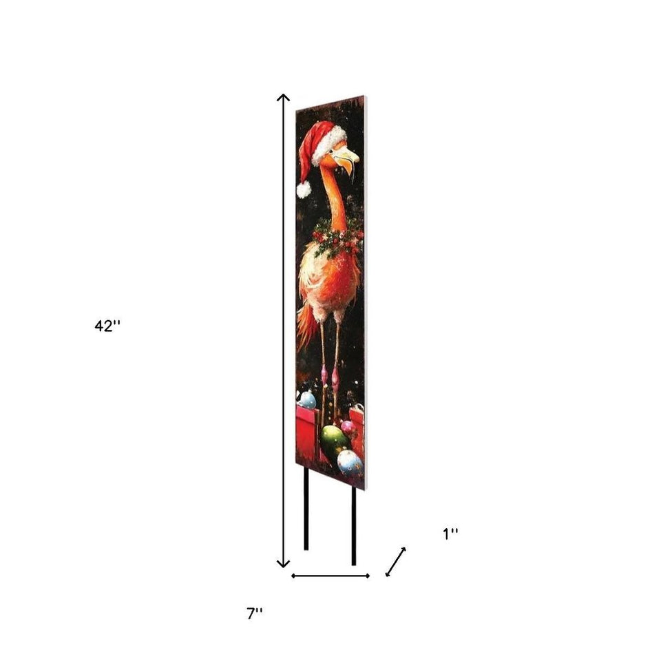 42" Black And Coral Solid Wood Christmas Flamingo Garden Stake