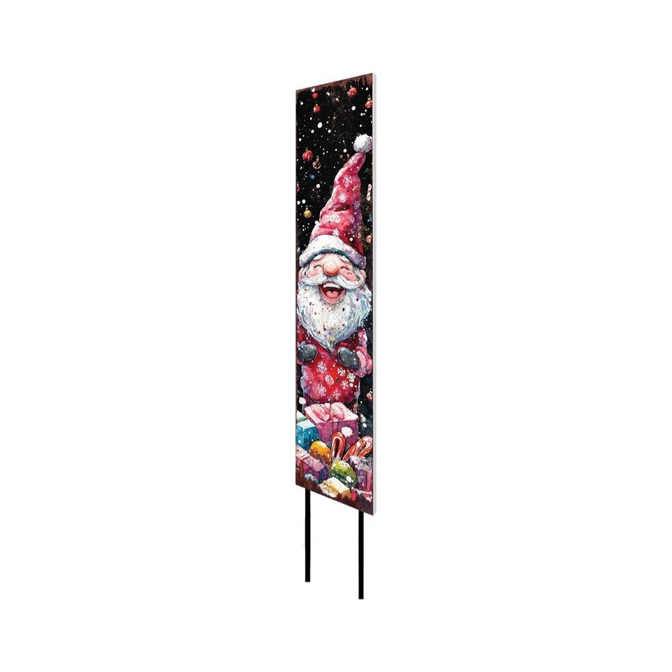42" Black White And Red Solid Wood Christmas Santa Garden Stake