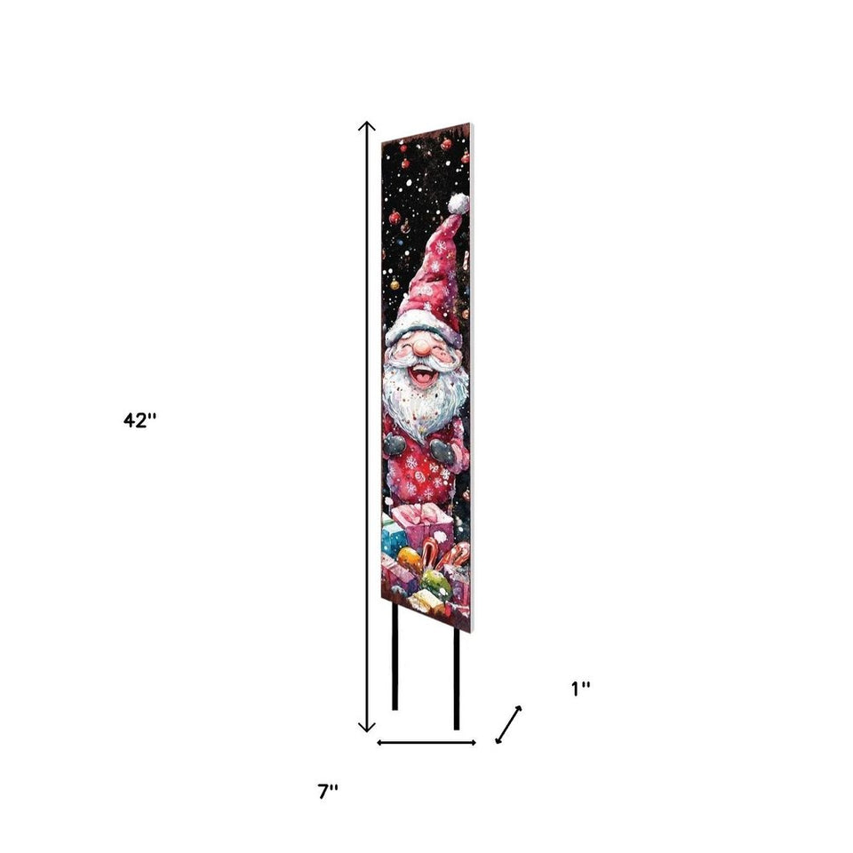 42" Black White And Red Solid Wood Christmas Santa Garden Stake