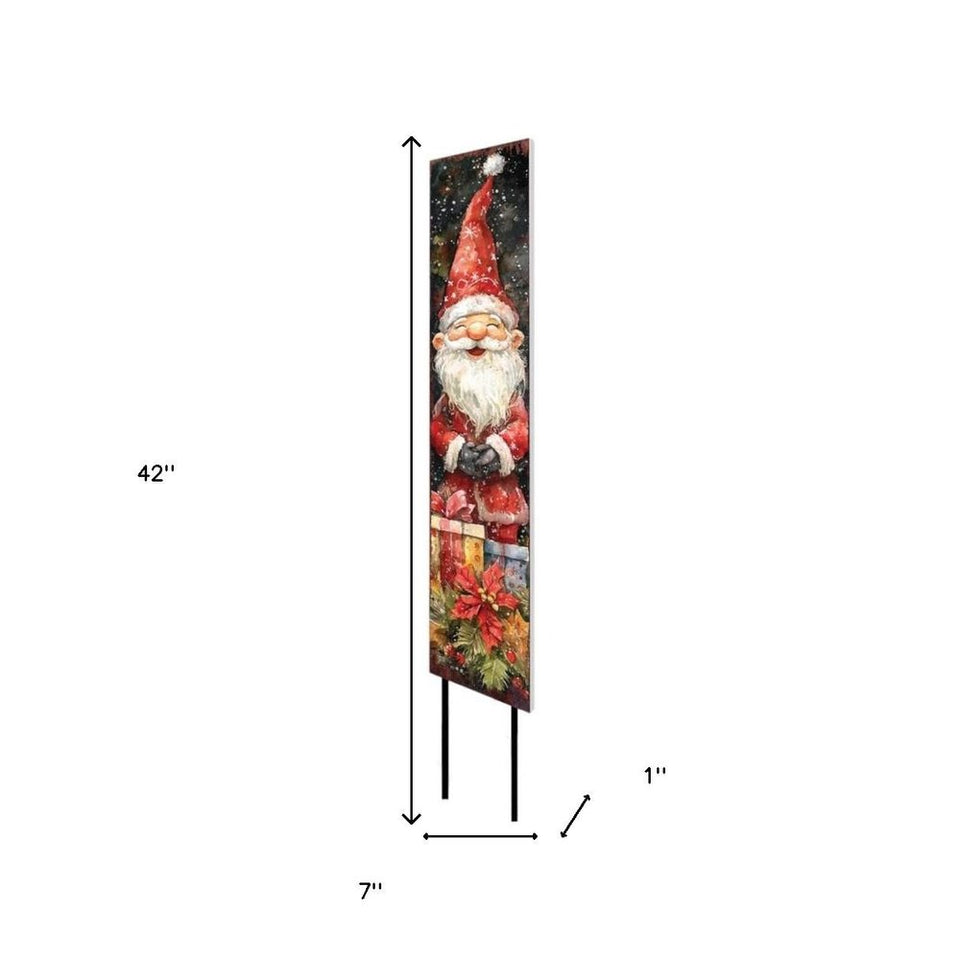 42" Black Green Red And White Solid Wood Christmas Santa Garden Stake