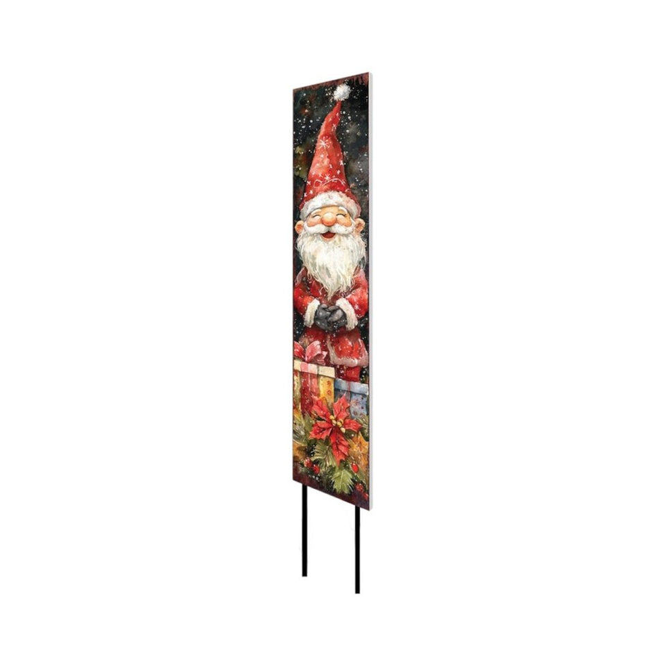 42" Black Green Red And White Solid Wood Christmas Santa Garden Stake