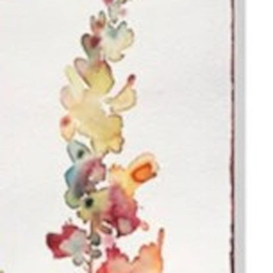 42" Green Off White Orange And Yellow Solid Wood Watercolor Floral Garden Stake