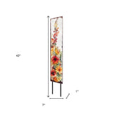 42" Green Off White Orange And Yellow Solid Wood Watercolor Floral Garden Stake