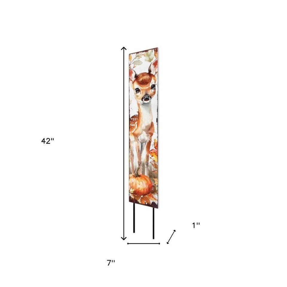 42" White And Brown Solid Wood Fall Deer Garden Stake