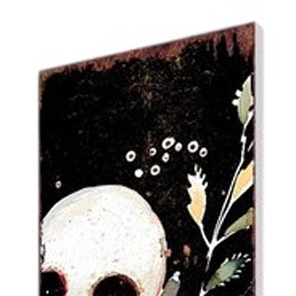 42" Black White And Orange Solid Wood Halloween Skeleton Garden Stake